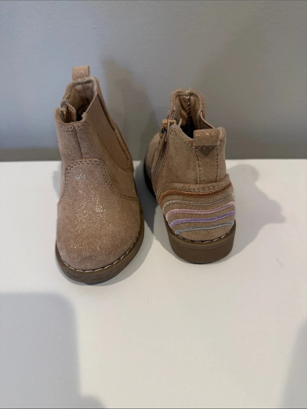 Toddler Tan Suede Chelsea Boots with Glitter Accent 5
